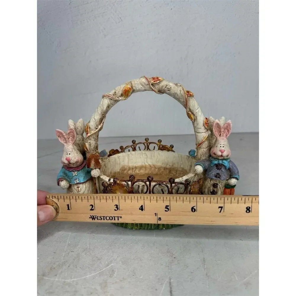 Vintage Easter Bunny‎ Basket Decoration with Handle Multicolor 1980s